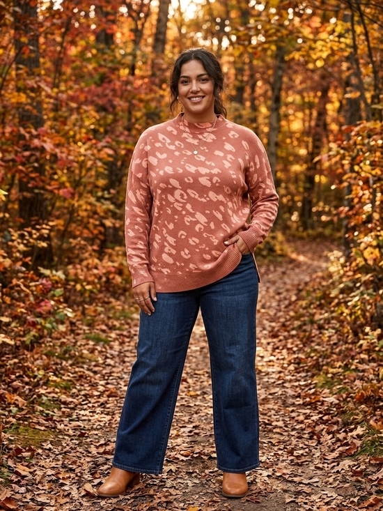 By Together Sweaters - By Together Rust Leopard-Print Mockneck Sweater